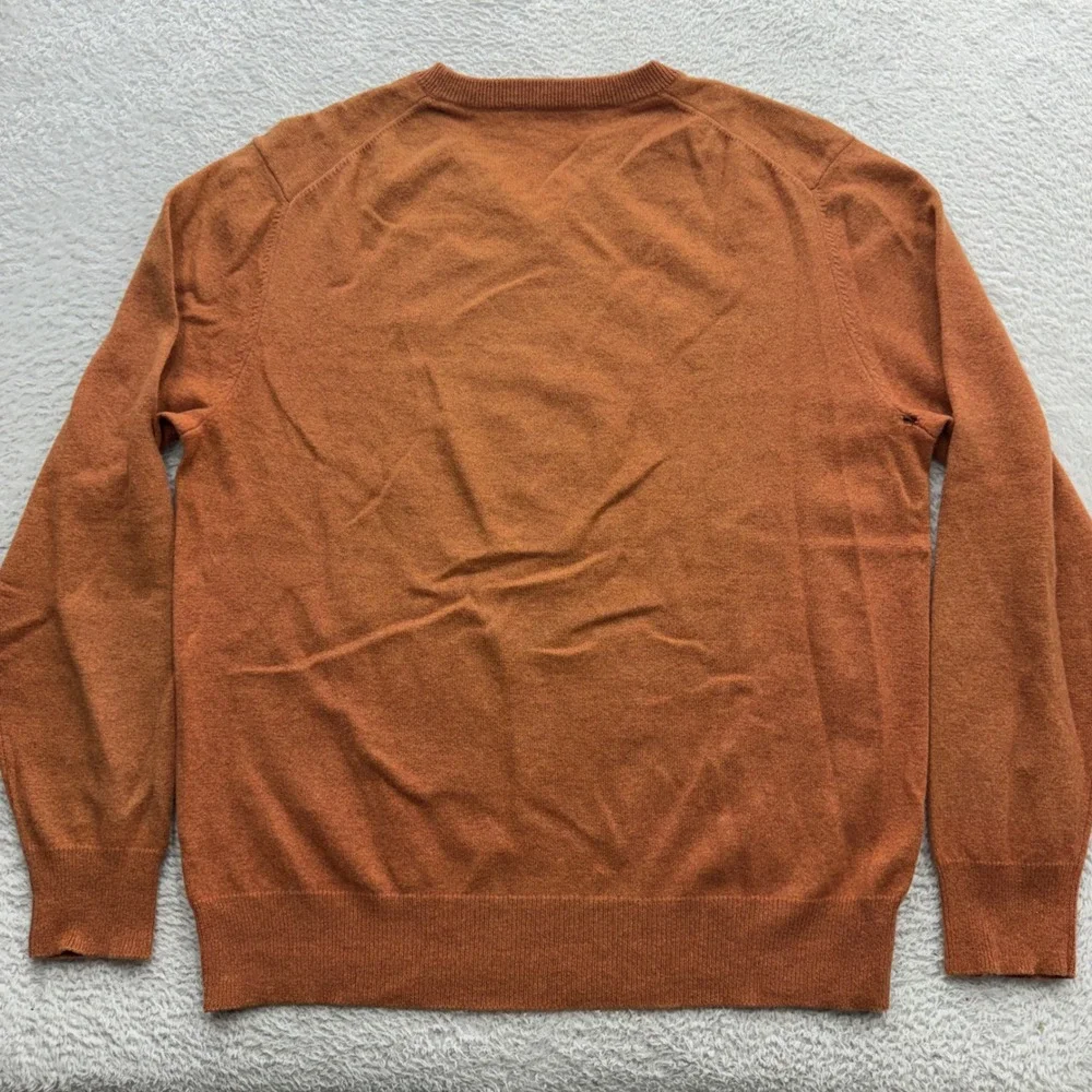 Grant Thomas Mens Burnt Orange 100% Two Ply Cashmere V-Neck Sweater Pullover